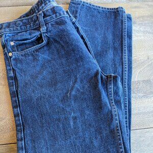 Marc Jacobs Men's Jeans Dark Denim Wash Button Up Fly Distressed Jeans, Size 34